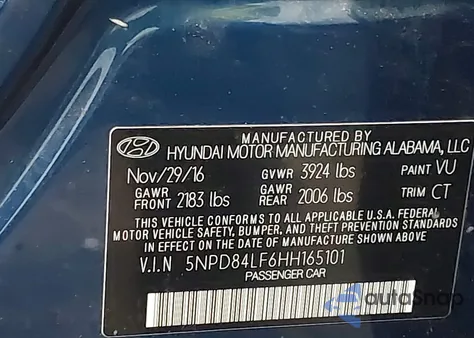 2017 Hyundai Elantra Value Edition z USA, uszkodzony, nr VIN 5NPD84LF6HH165101